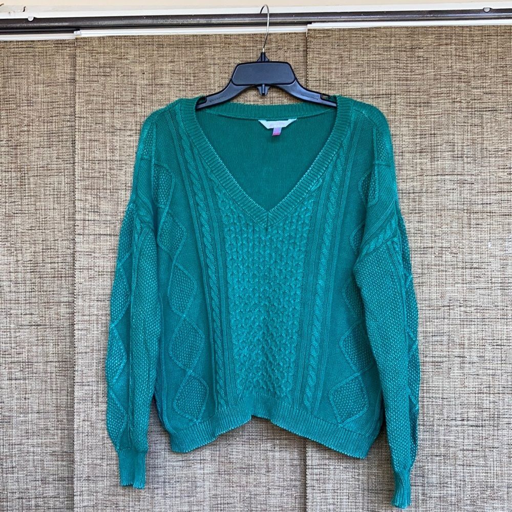 Nobo emerald green boxy cotton cable sweater